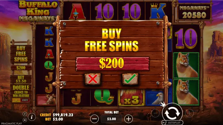 Buffalo King Megaways Pragmatic Play bonus buy feature menu