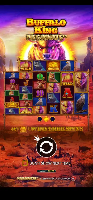 Play Buffalo King Megaways active gameplay showing variable reel heights