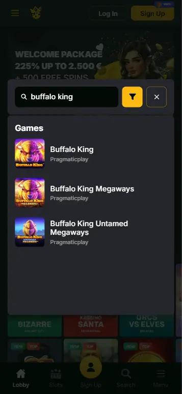 Buffalo King Megaways Pragmatic Play game tile in casino slots lobby