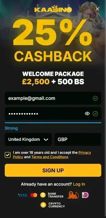 Registration form for playing Buffalo King Megaways online UK