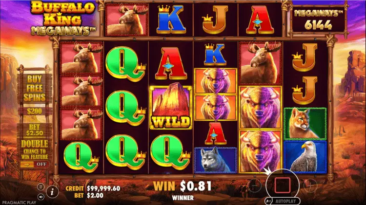 Buffalo King Megaways wild symbol canyon icon appearing on middle reels